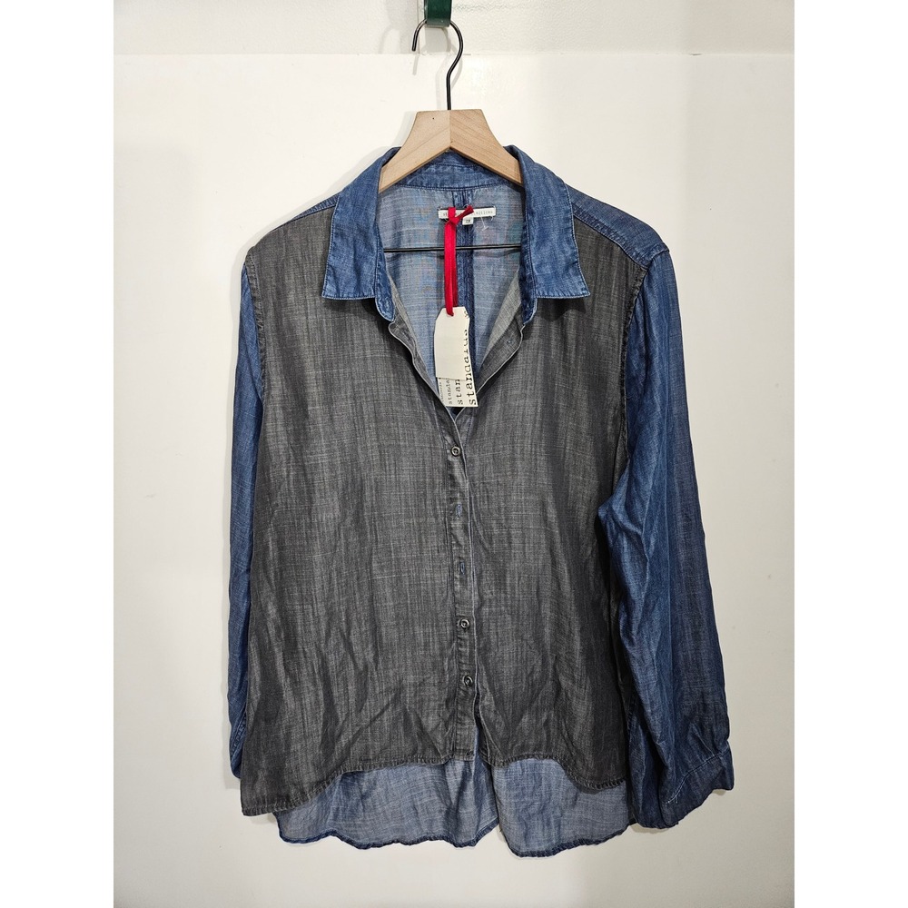 Standards & Practices Womens 2X Tencel Denim Colorblock Button Down FA15012DMB‎
